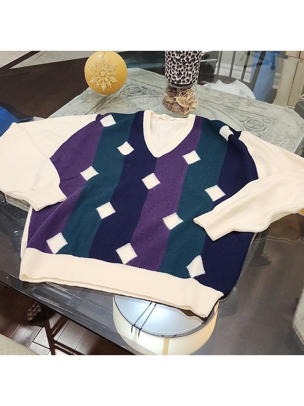 BRAEMAR SCOTLAND MEN'S VINTAGE  Color block diamond lambswool coastal sweater xl
